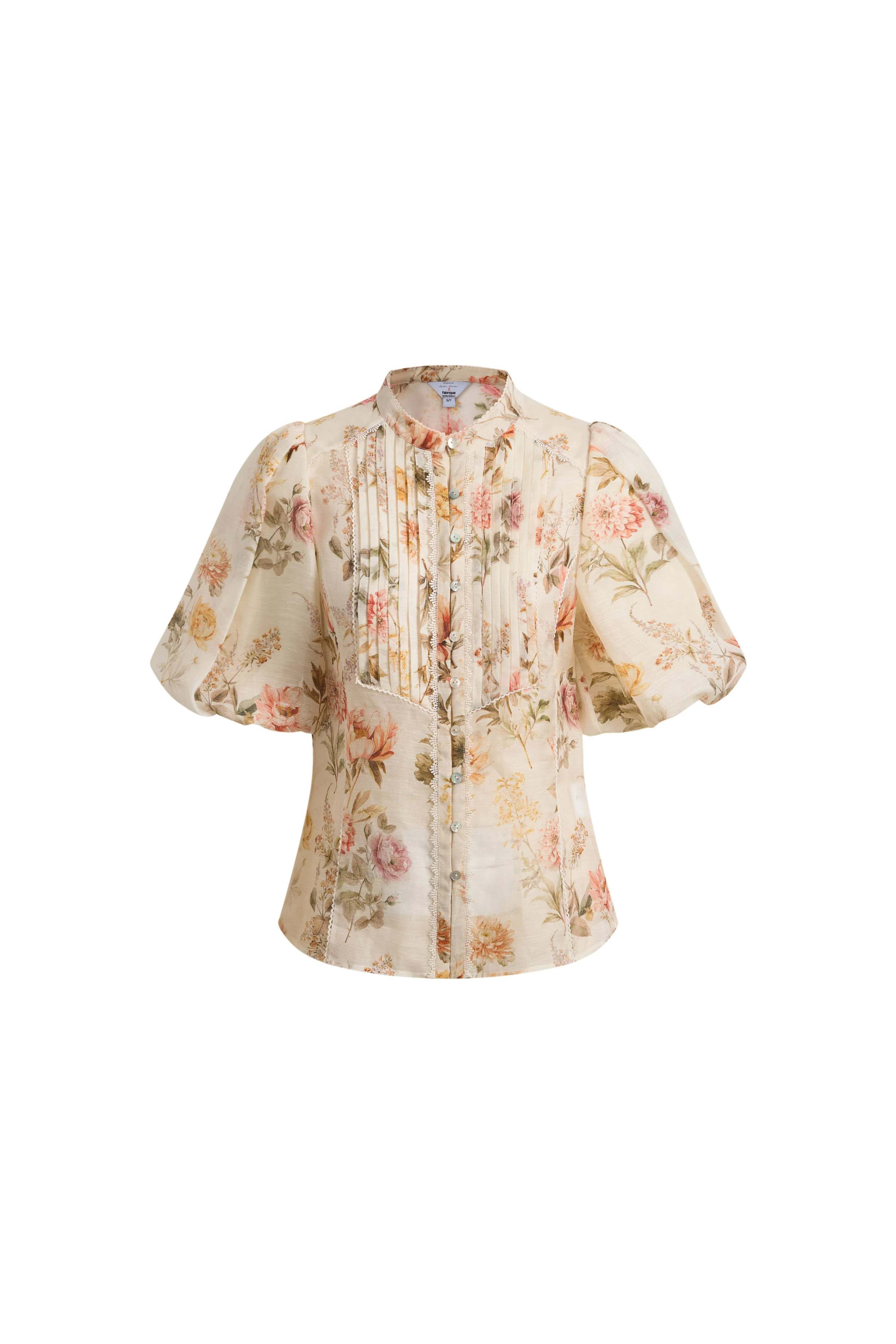 Floris Floral Print Sheer Lace Top in Silk Linen Blend - Image 7