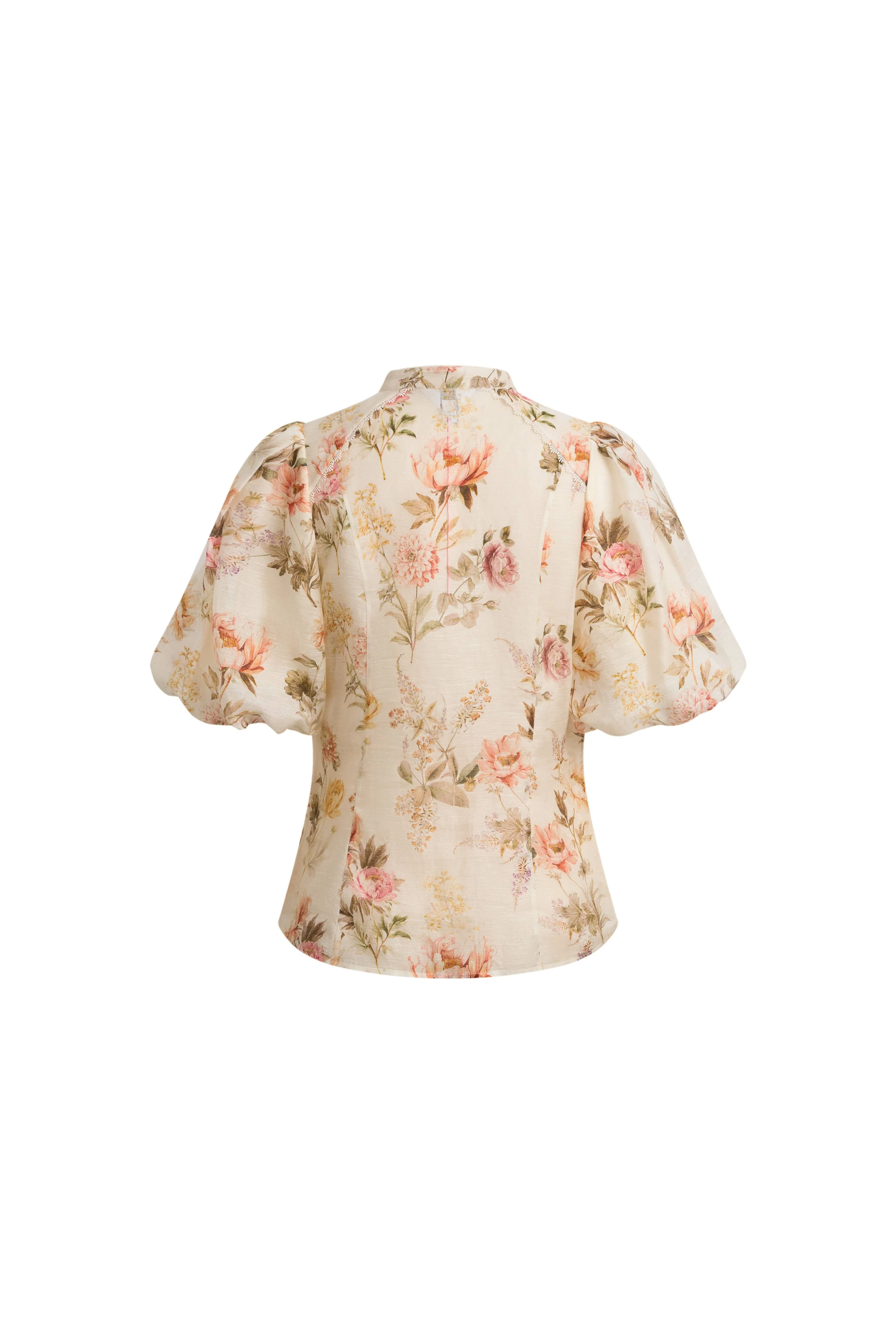 Floris Floral Print Sheer Lace Top in Silk Linen Blend - Image 8