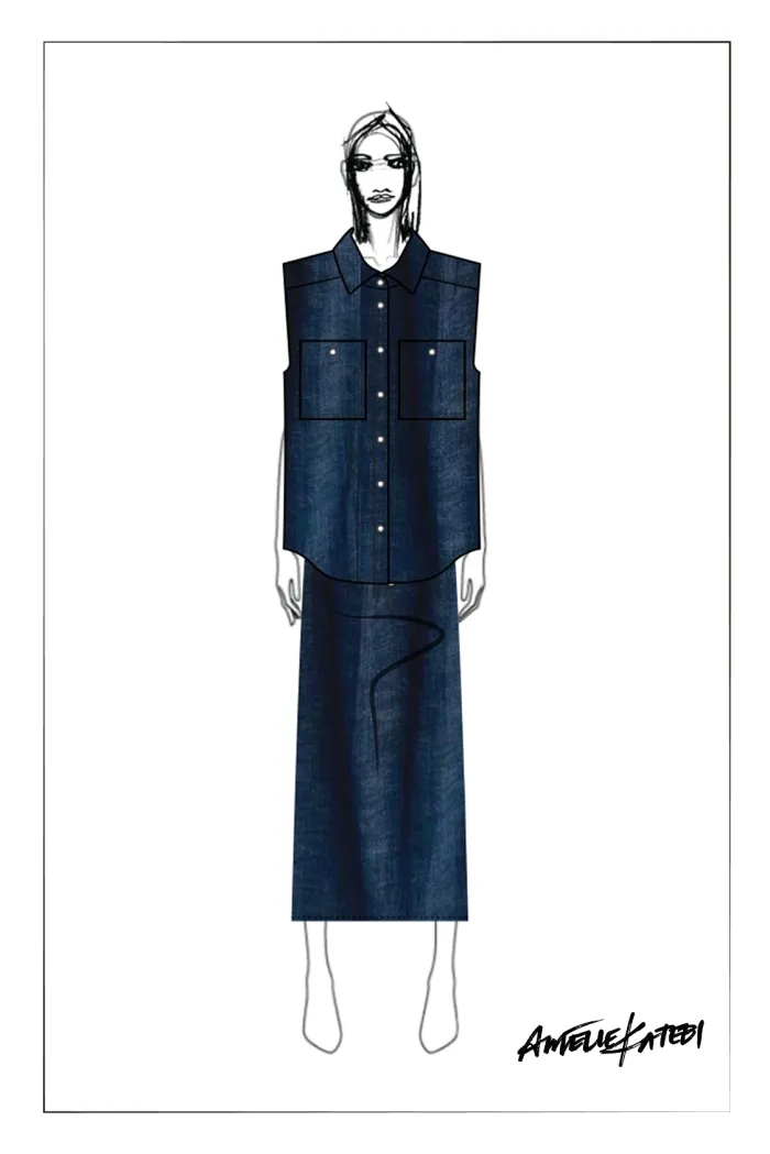 Francesca Midi Skirt in Linen-Cotton Denim - Image 10