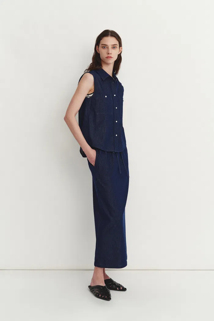 Francesca Midi Skirt in Linen-Cotton Denim - Image 5