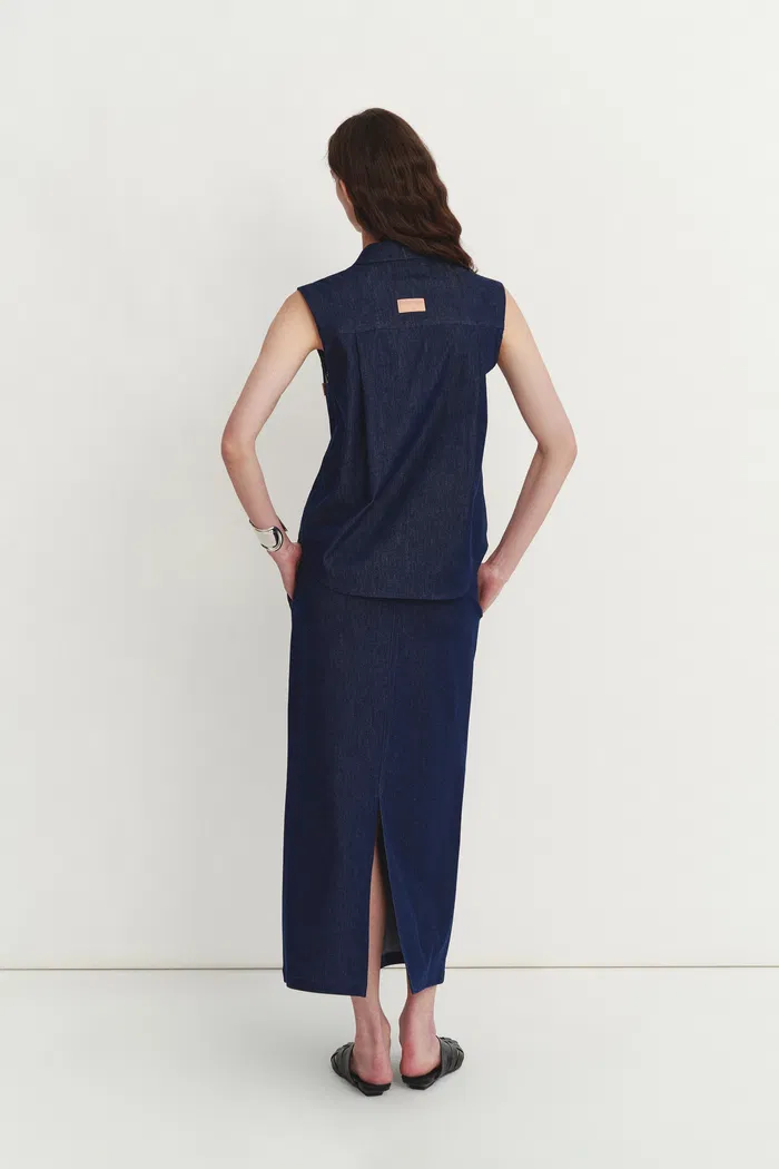 Francesca Midi Skirt in Linen-Cotton Denim - Image 6