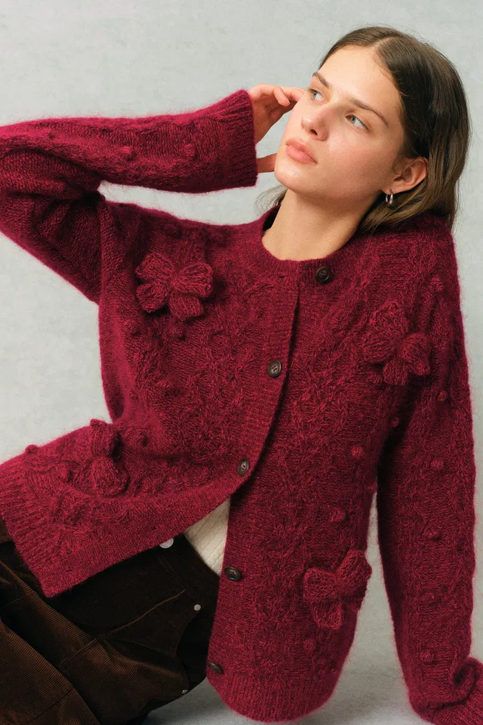 Freya Butterfly Bow Knit Cardigan in Cable Knit - Image 2