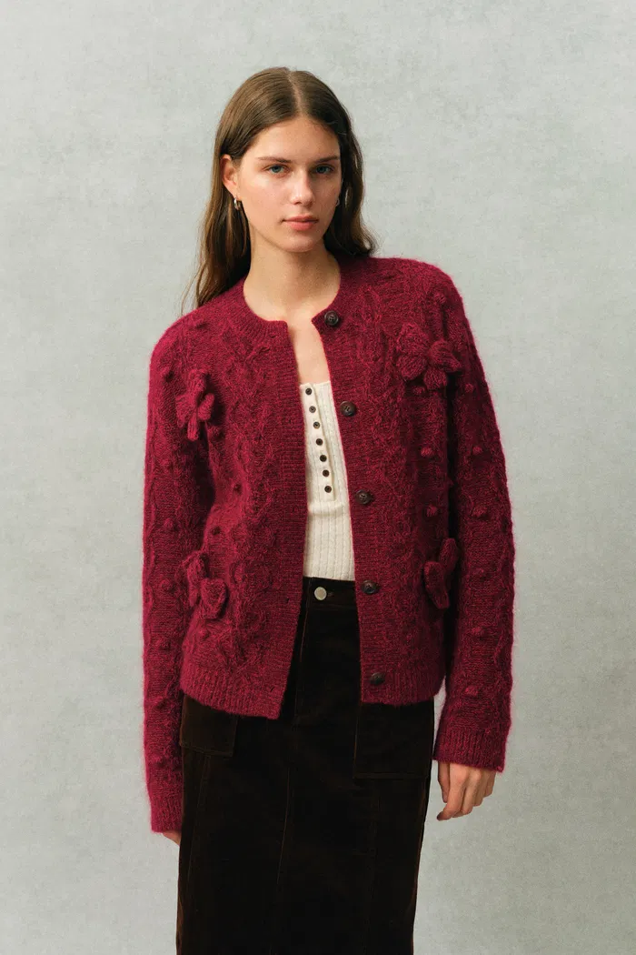 Freya Butterfly Bow Knit Cardigan in Cable Knit - Image 4
