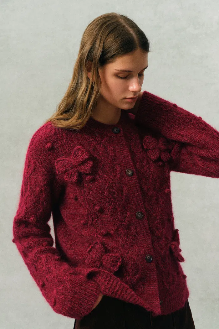 Freya Butterfly Bow Knit Cardigan in Cable Knit - Image 5