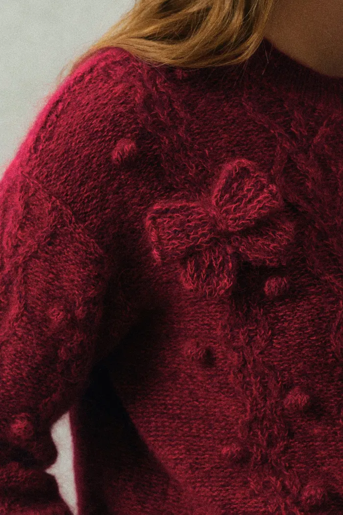 Freya Butterfly Bow Knit Cardigan in Cable Knit - Image 7