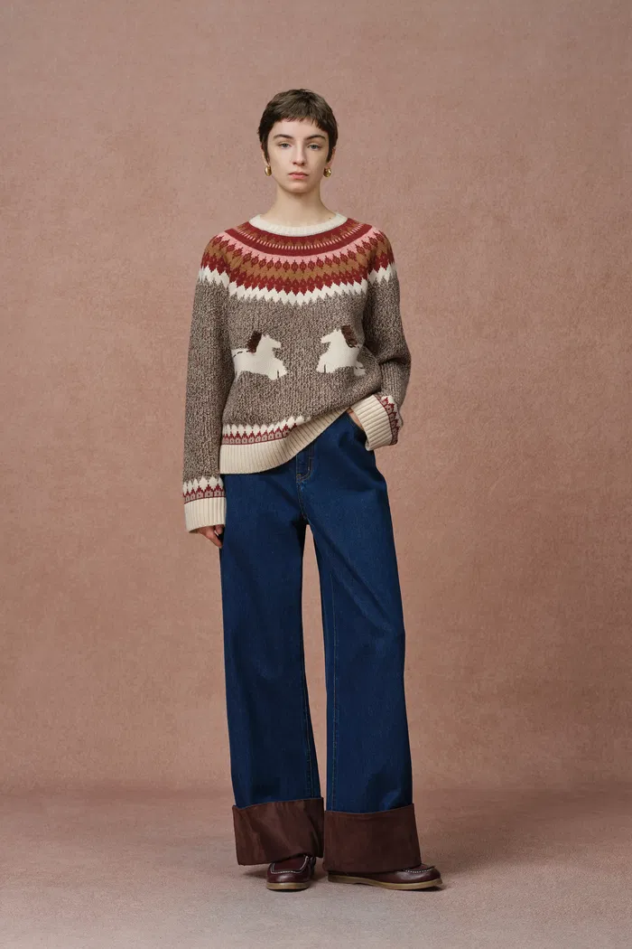 Freya Fair Isle Pony Sweater in Merino Wool Blend Knit - Image 4