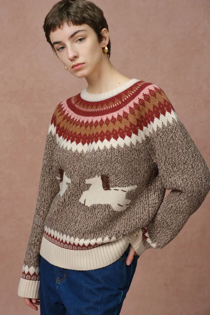 Freya Fair Isle Pony Sweater in Merino Wool Blend Knit - Image 5