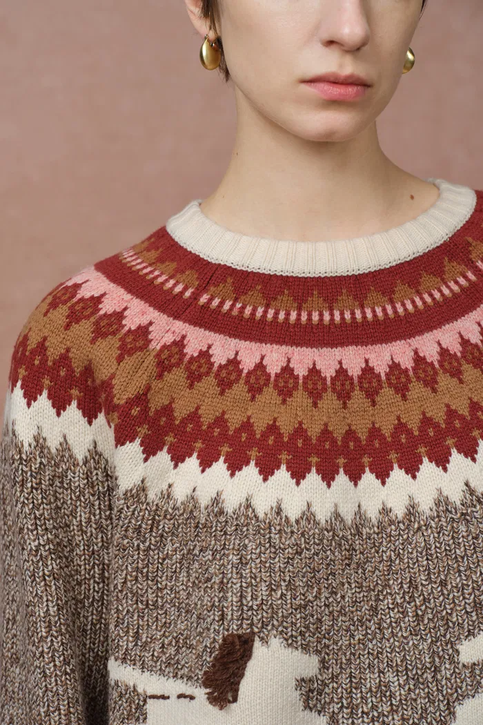 Freya Fair Isle Pony Sweater in Merino Wool Blend Knit - Image 7