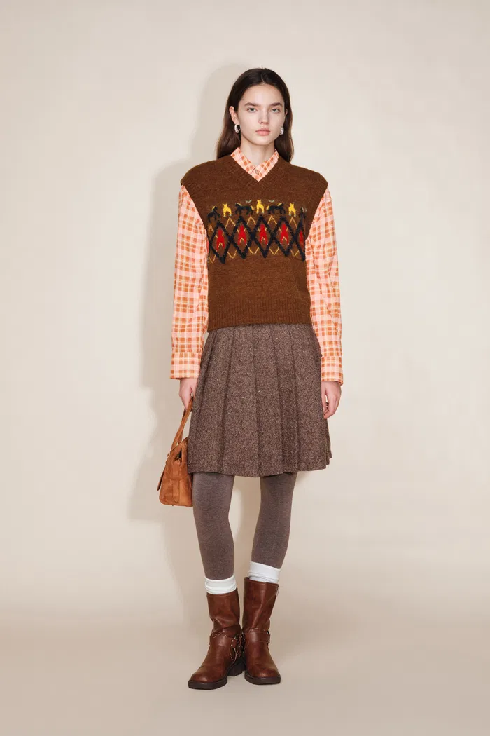 Frou Tribal Art Inspired Fair Isle Sleeveless Vest Top in Wool Alpaca Blend Knit - Image 3