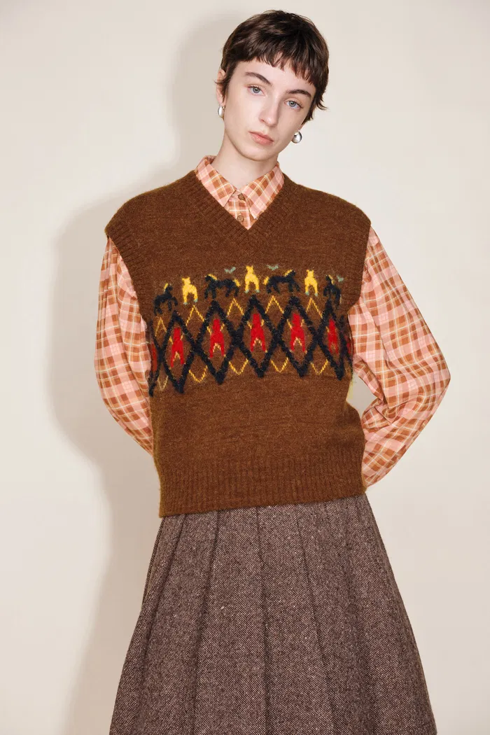 Frou Tribal Art Inspired Fair Isle Sleeveless Vest Top in Wool Alpaca Blend Knit - Image 4