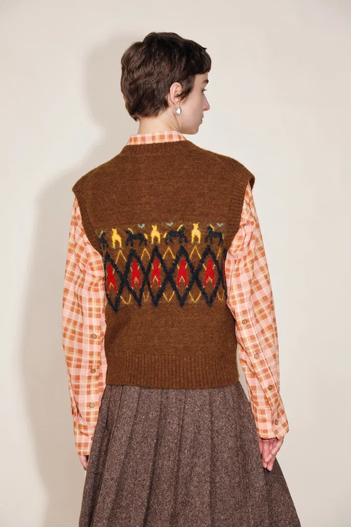 Frou Tribal Art Inspired Fair Isle Sleeveless Vest Top in Wool Alpaca Blend Knit - Image 5