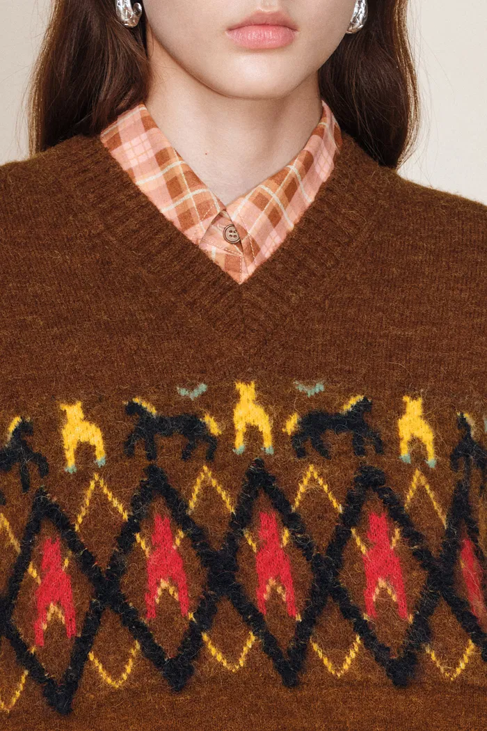 Frou Tribal Art Inspired Fair Isle Sleeveless Vest Top in Wool Alpaca Blend Knit - Image 6