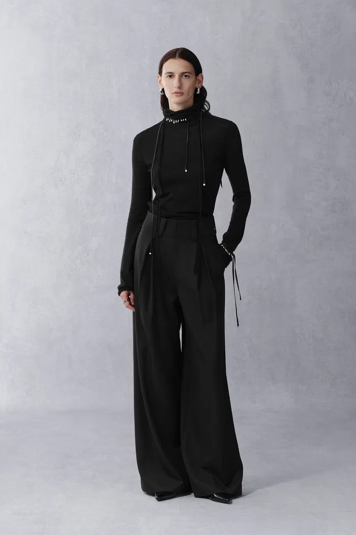 Galatee Drawstring Gathered Collar Sweater in Merino Wool