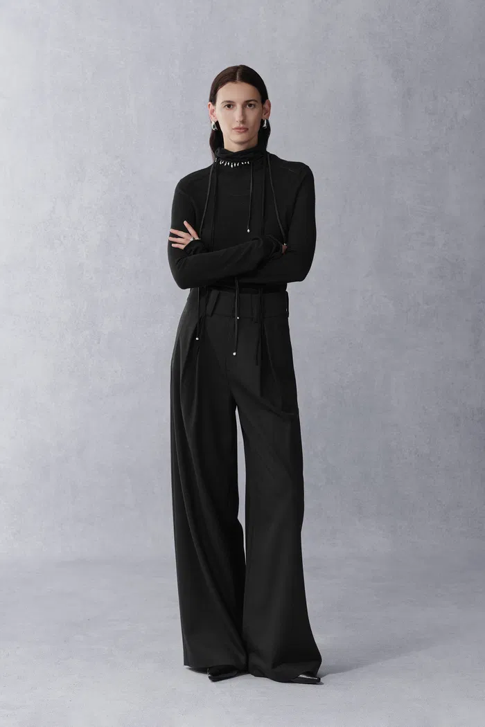 Galatee Drawstring Gathered Collar Sweater in Merino Wool - Image 3