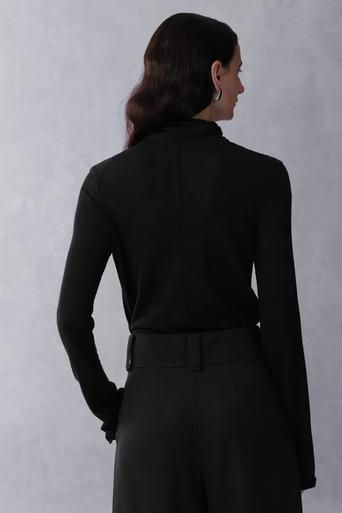 Galatee Drawstring Gathered Collar Sweater in Merino Wool - Image 5