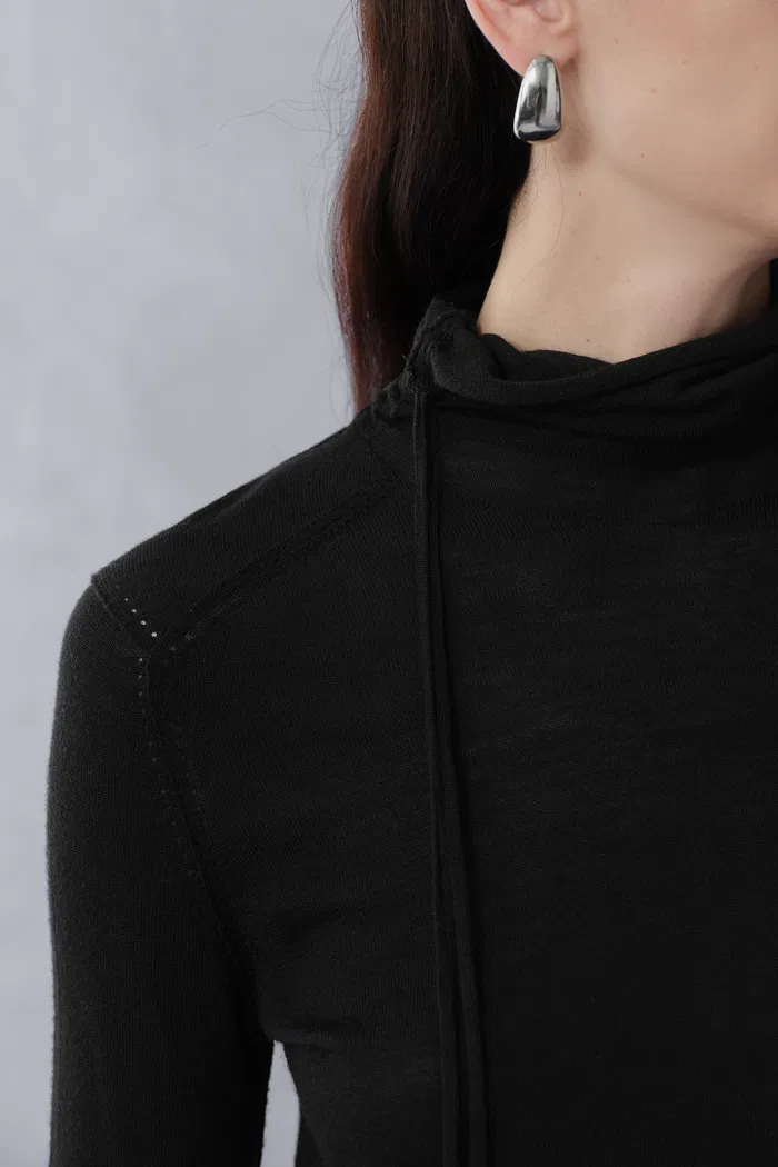 Galatee Drawstring Gathered Collar Sweater in Merino Wool - Image 6
