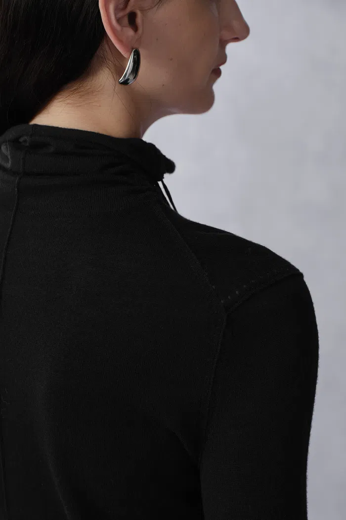 Galatee Drawstring Gathered Collar Sweater in Merino Wool - Image 7