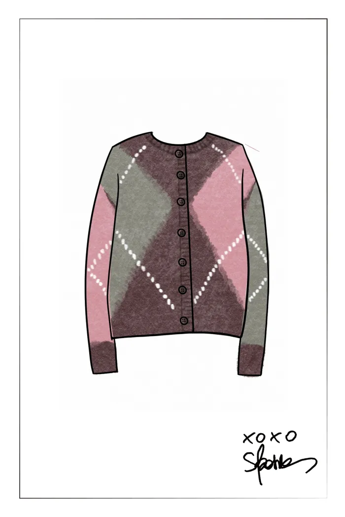 Ganache Contrast Check Cardigan in Coarse-Spun Merino Wool Knit - Image 8