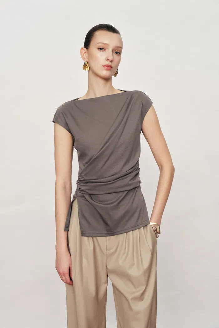Gemma Asymmetrical Structured Top in Cotton And Mulberry Silk Blend - Image 2
