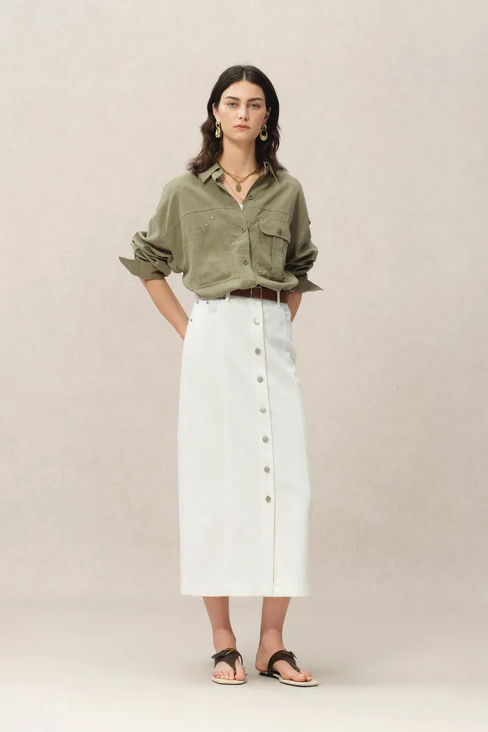 Gemma Midi Denim Skirt in Lyocell Denim - Image 7