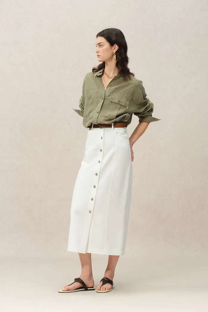 Gemma Midi Denim Skirt in Lyocell Denim - Image 8