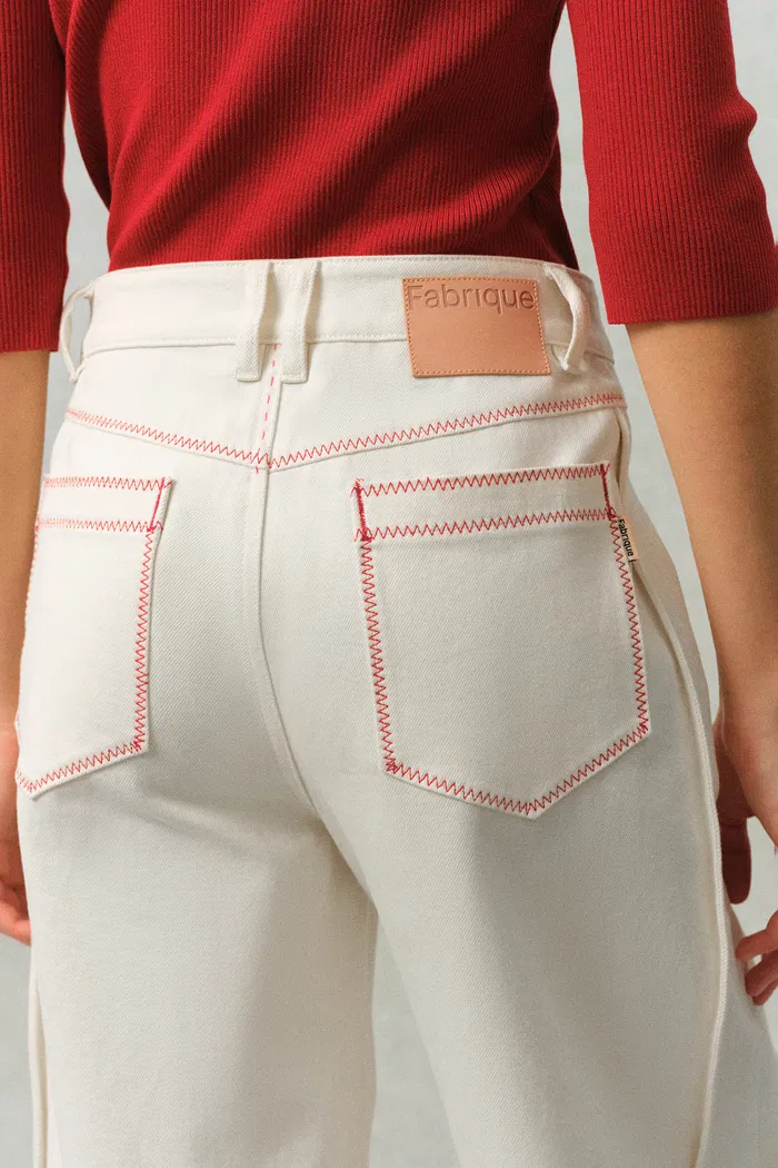 Genevieve Color Blocked White Jeans in Cotton Denim - Image 5
