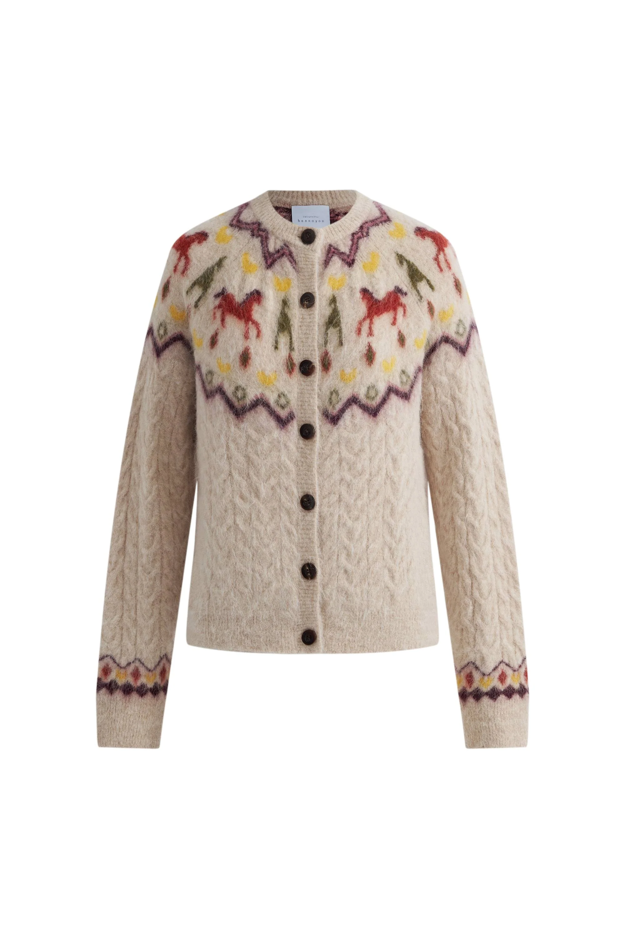 Genevieve Hidatsa Tribal Artwork Inspired Pony Fair Isle Cardigan in Alpaca Multi-Yarn - Image 9