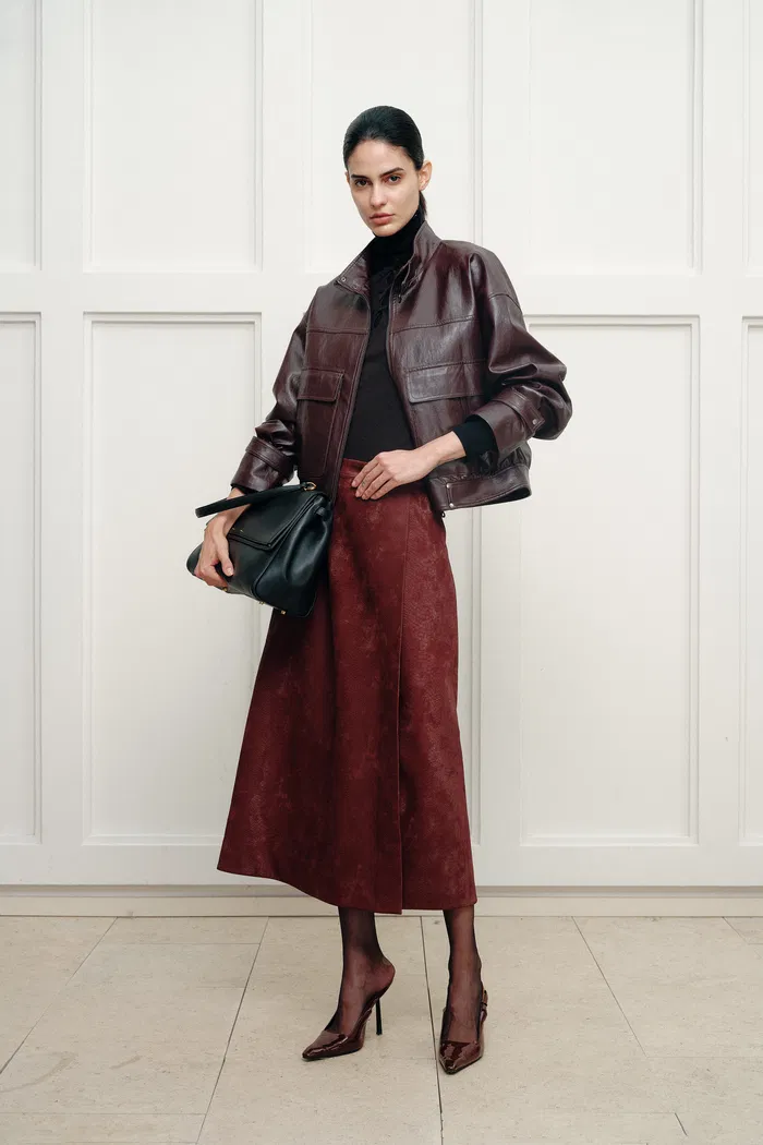 Gia Trench Style Collar Short Jacket in Faux Leather