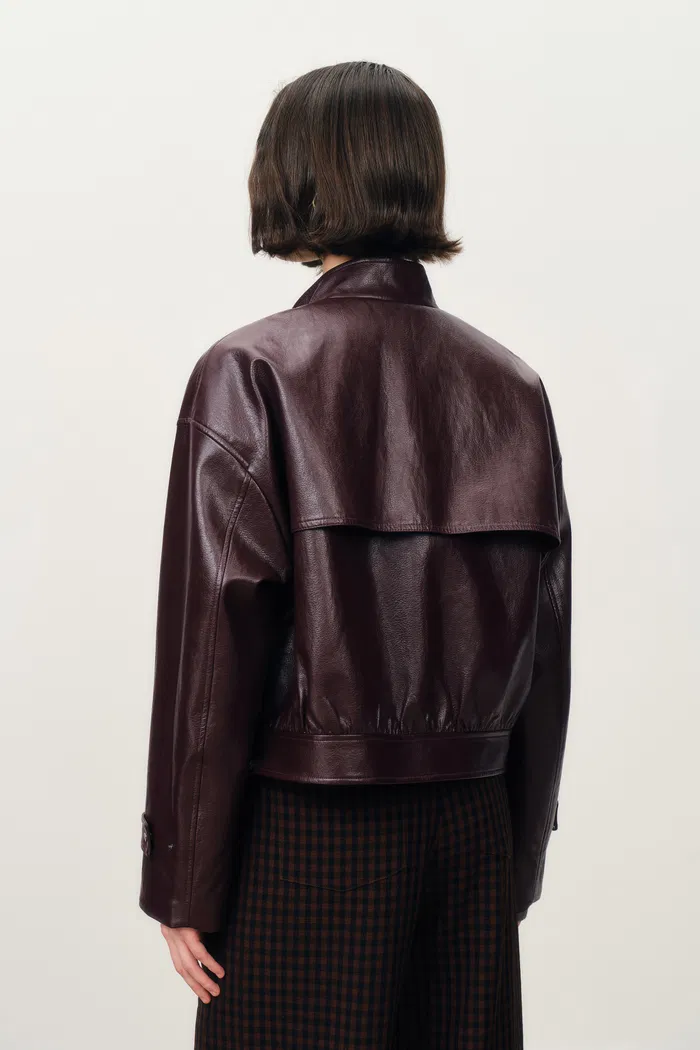 Gia Trench Style Collar Short Jacket in Faux Leather - Image 6