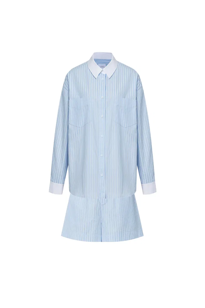 Giada Striped Blouse and Shorts Set in Cotton Blend - Image 13