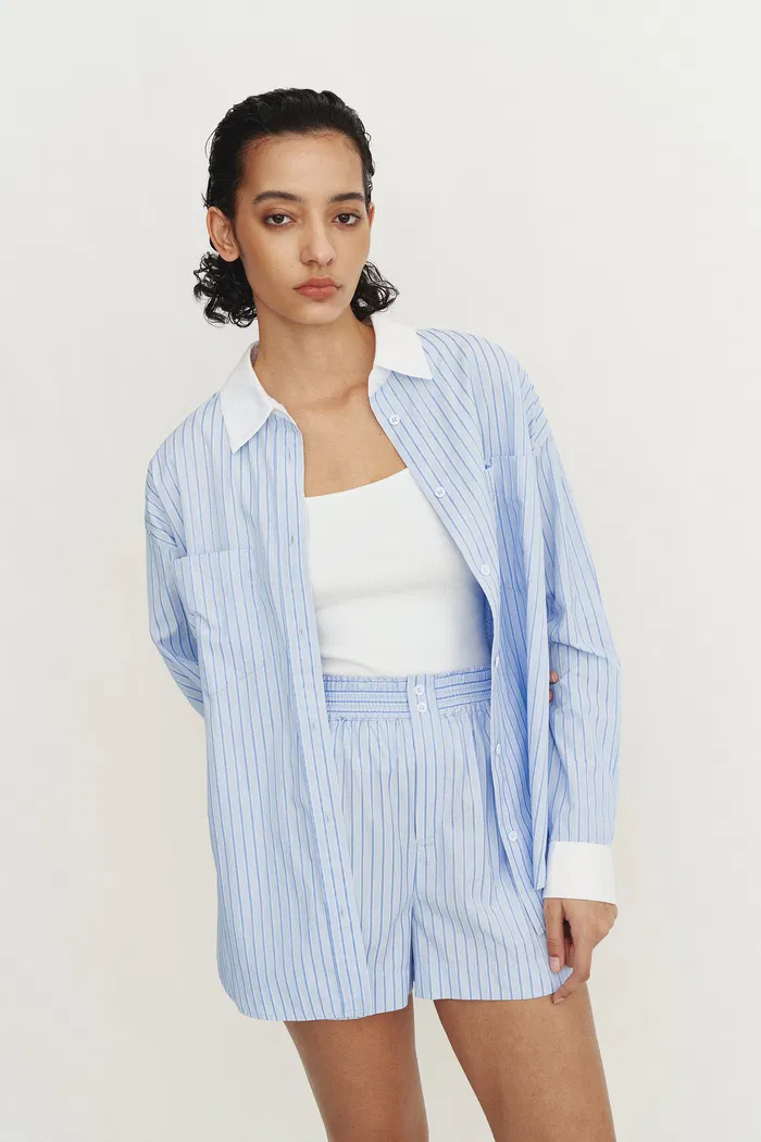 Giada Striped Blouse and Shorts Set in Cotton Blend - Image 5