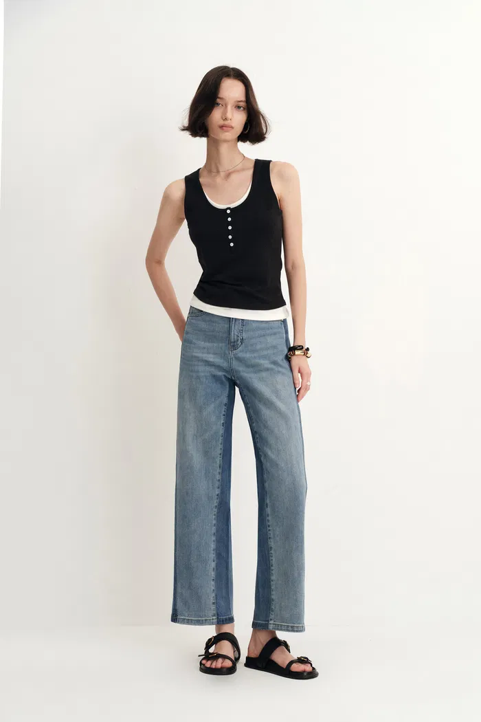 Ginevra Split Colorblock Jeans in Stretch Denim - Image 2