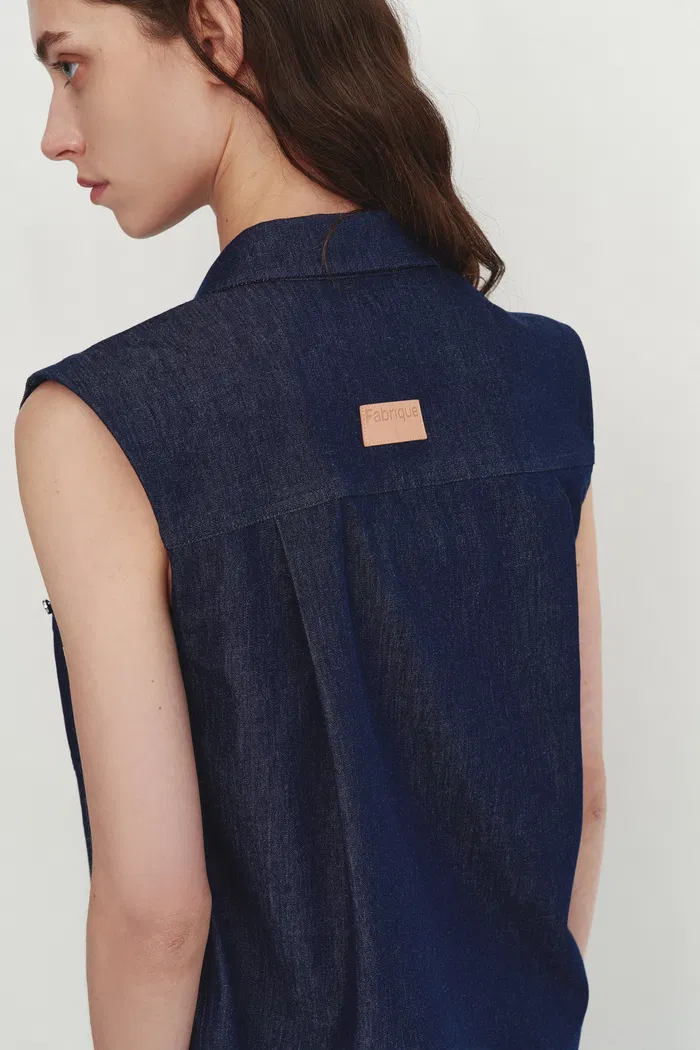 Giulia Lightweight Sleeveless Top and Midi Skirt in Linen-Cotton Denim - Image 8