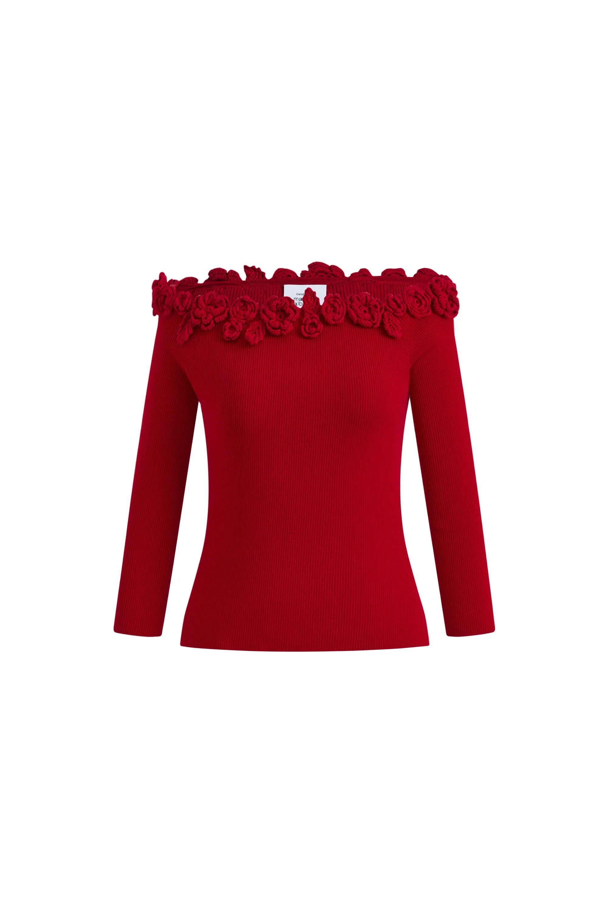 Giulietta 3D Floral One Shoulder Short Sleeve Knit Top in Triacetate - Image 6