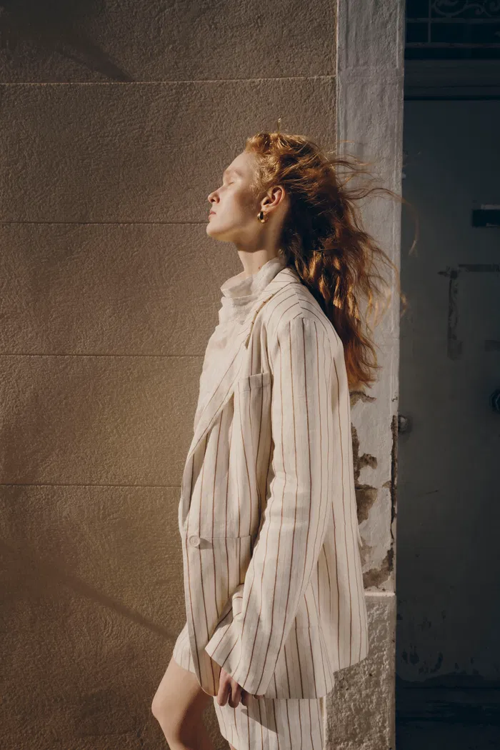 Godwick Striped Suit Blazer Jacket in Linen - Image 3