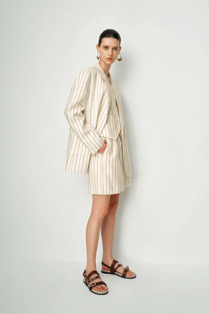 Godwick Striped Suit Blazer Jacket in Linen - Image 5