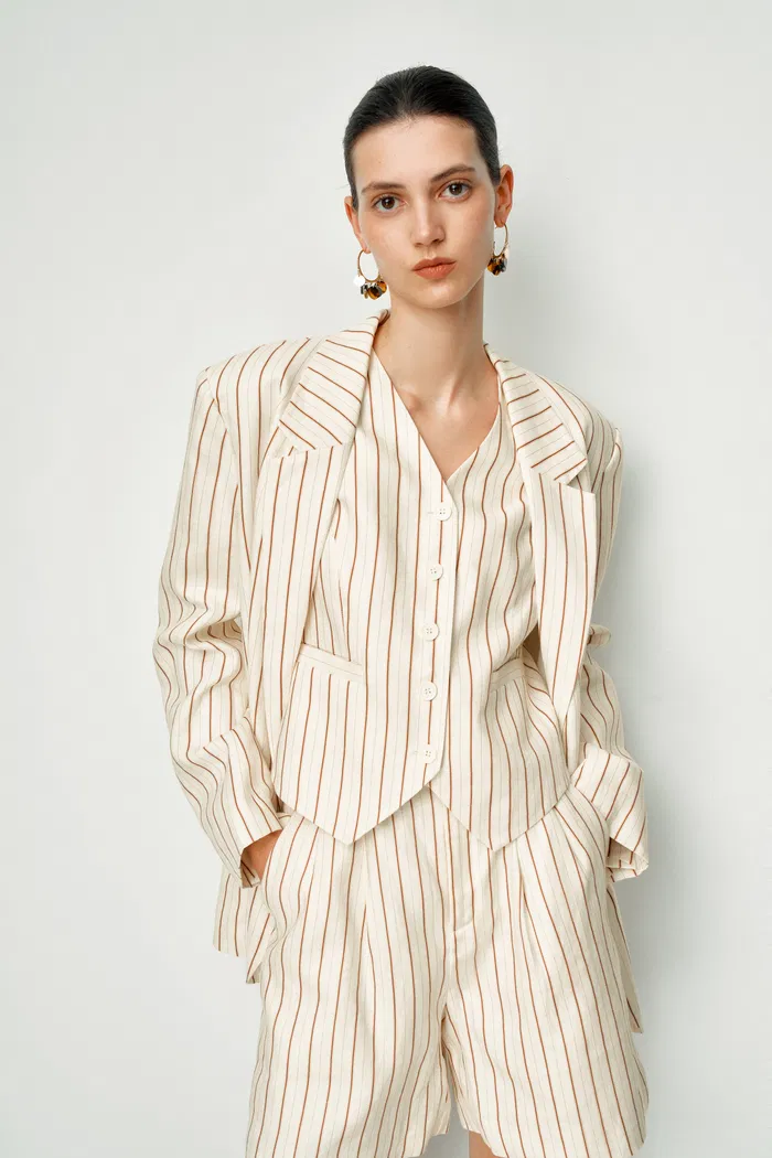 Godwick Striped Suit Blazer Jacket in Linen - Image 7