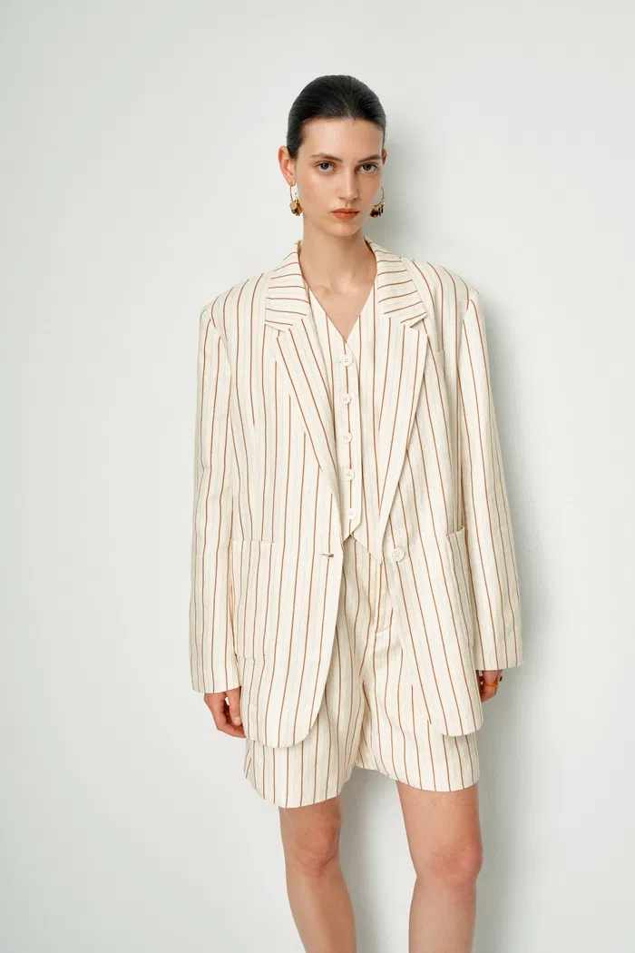 Godwick Striped Suit Blazer Jacket in Linen - Image 8