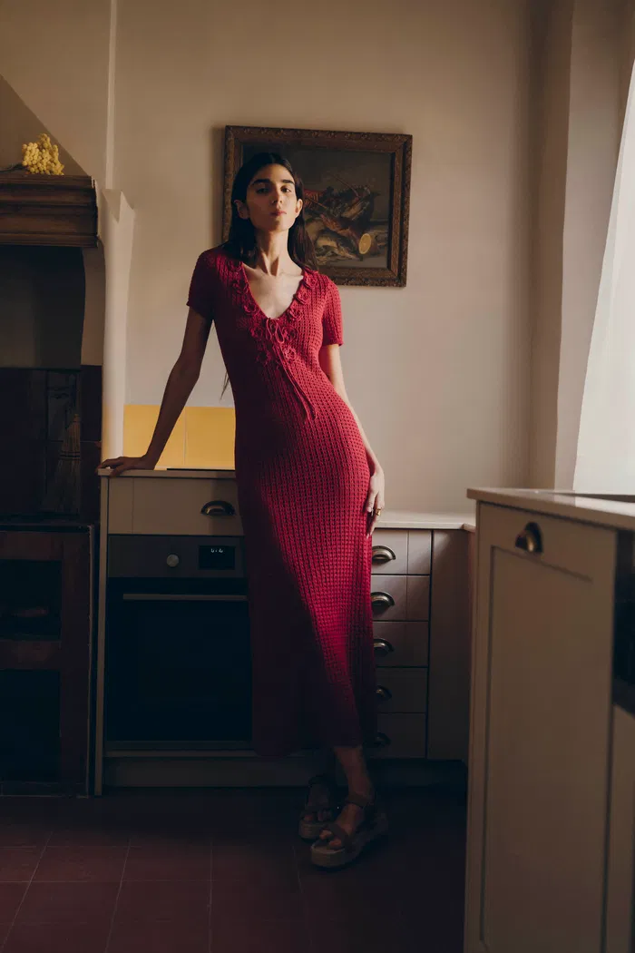 Golf Floral Crocheted Knit Dress in Hemp Cotton Knit - Image 3