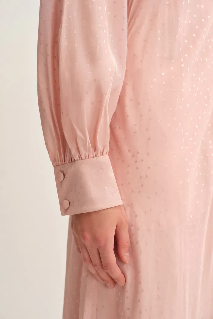 Grace Pink Dress in Polka Dot Jacquard - Image 7