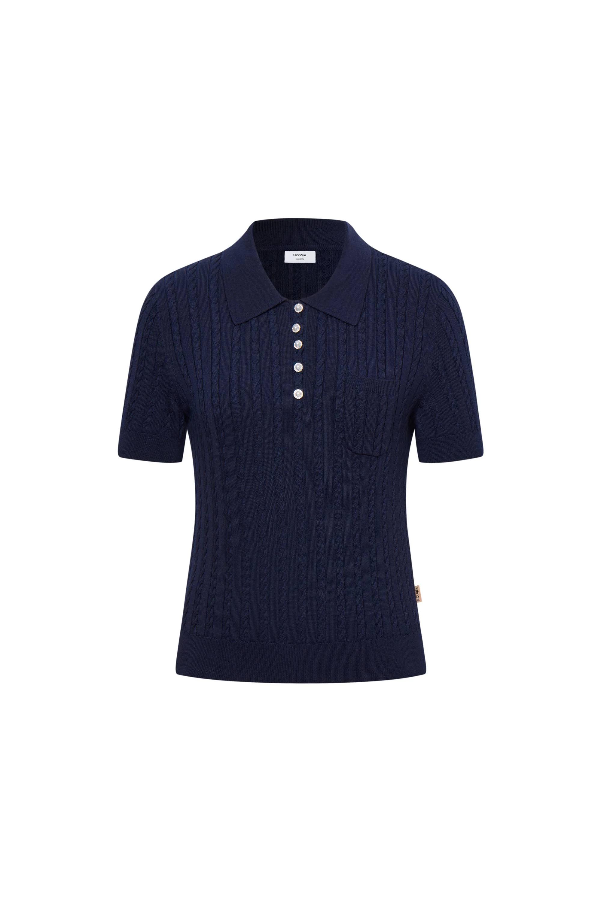 Gracia Blue Polo Top in High Stretch Cable Knit - Image 10