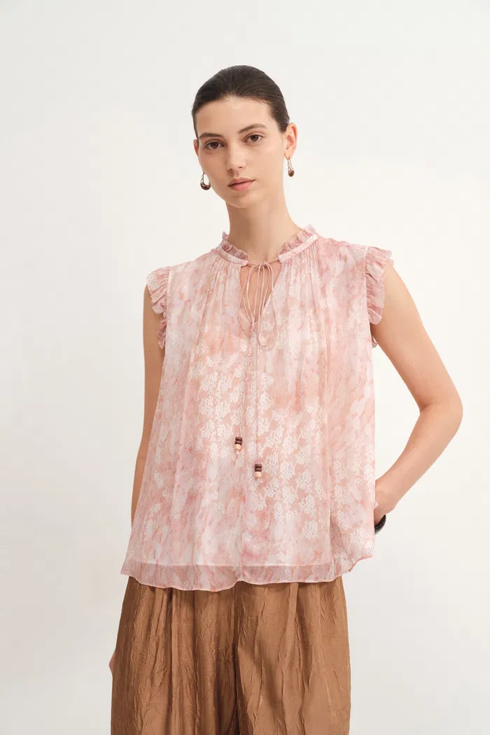 Gracia Printed Sleeveless Blouse in Crepe Georgette - Image 5