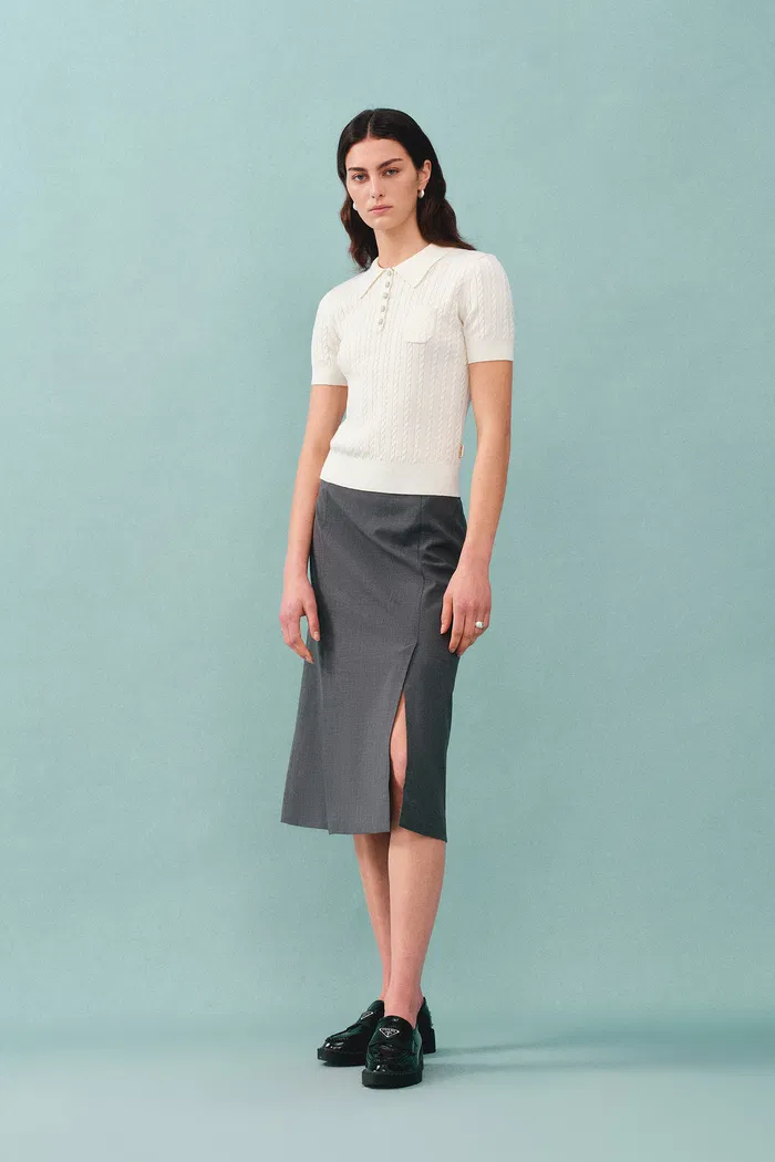 Gracia White Polo Top in High Stretch Knit - Image 3