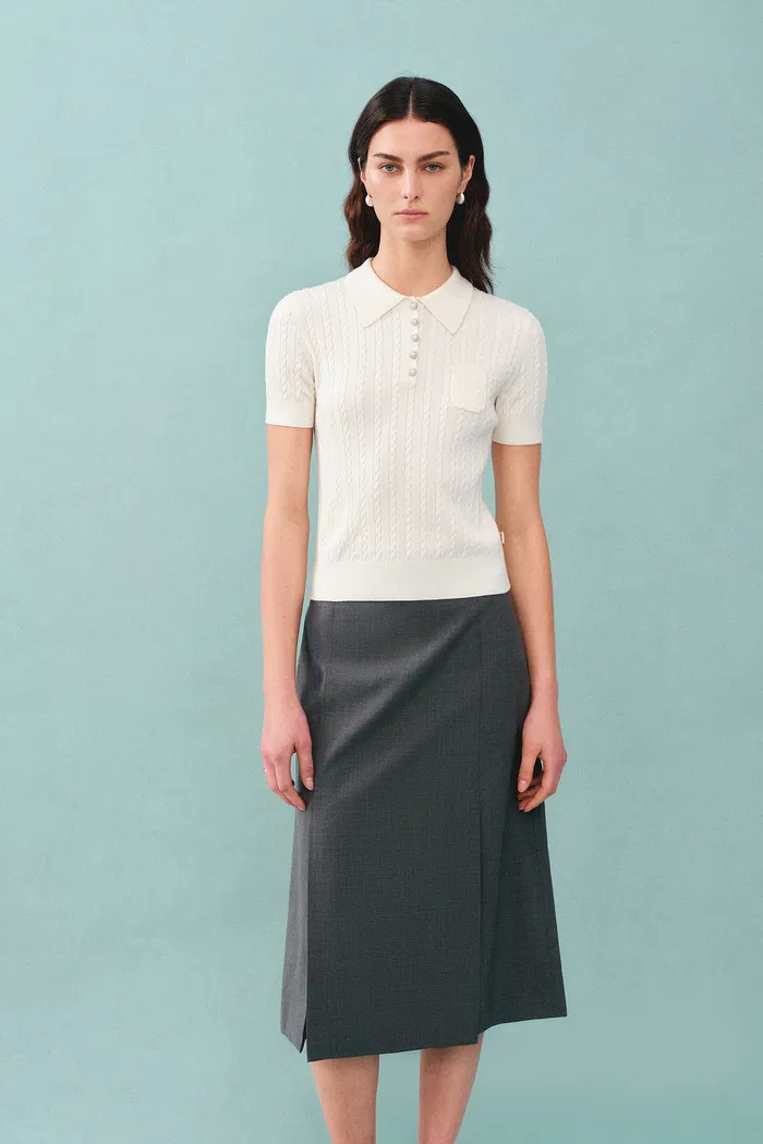 Gracia White Polo Top in High Stretch Knit - Image 4