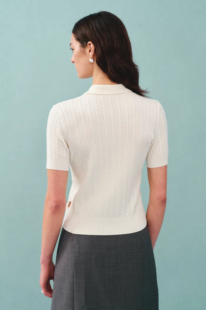 Gracia White Polo Top in High Stretch Knit - Image 6