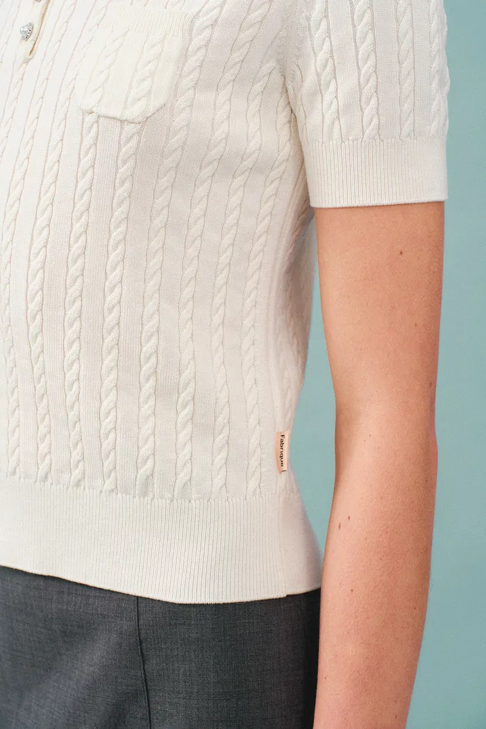 Gracia White Polo Top in High Stretch Knit - Image 8