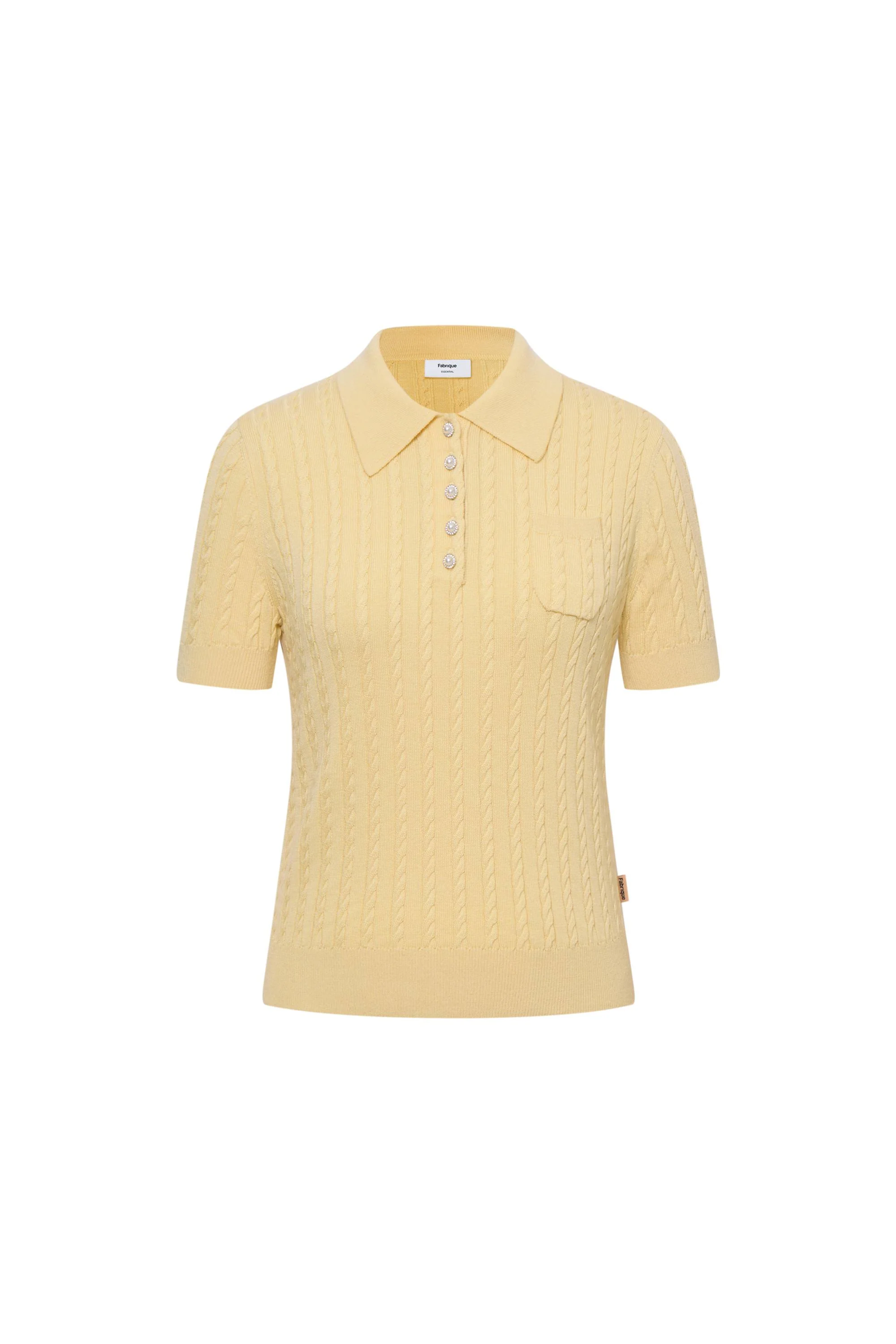 Gracia Yellow Polo Top in High Stretch Cable Knit - Image 10