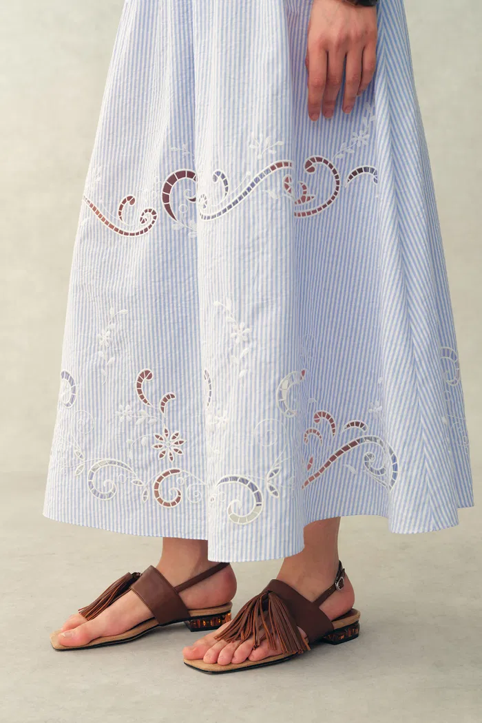 Gracie Striped Embroidered Open-back Sleeveless Dress in Crinkled Cotton - Image 7