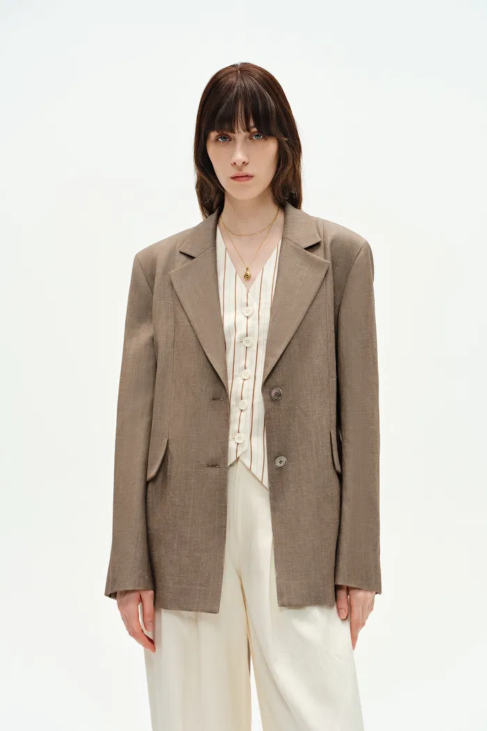 Graf Beige Blonde Suit Jacket in Linen Wool - Image 8