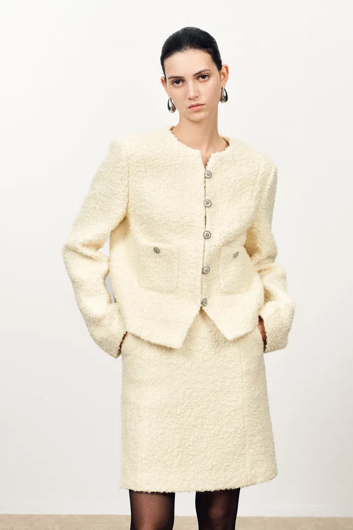 Grasse Textured Boxy Jacket and Skirt Matching Set in Boucle Wool Alpaca - Image 2